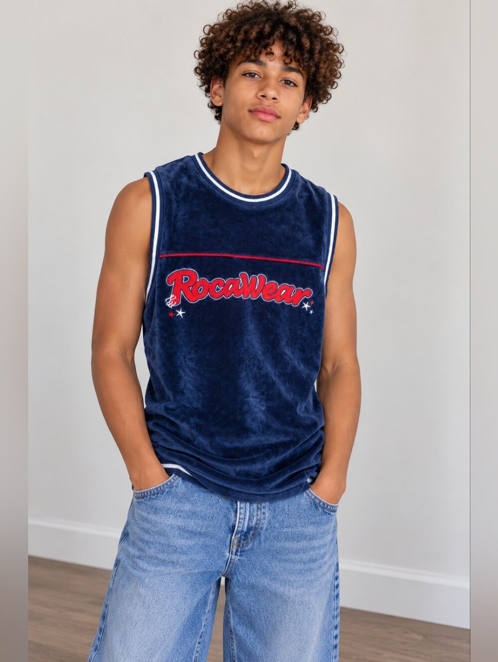 Vintage Y2K Rocawear Velour Tank Top Youth L 14/16 Navy Hip Hop 2000s